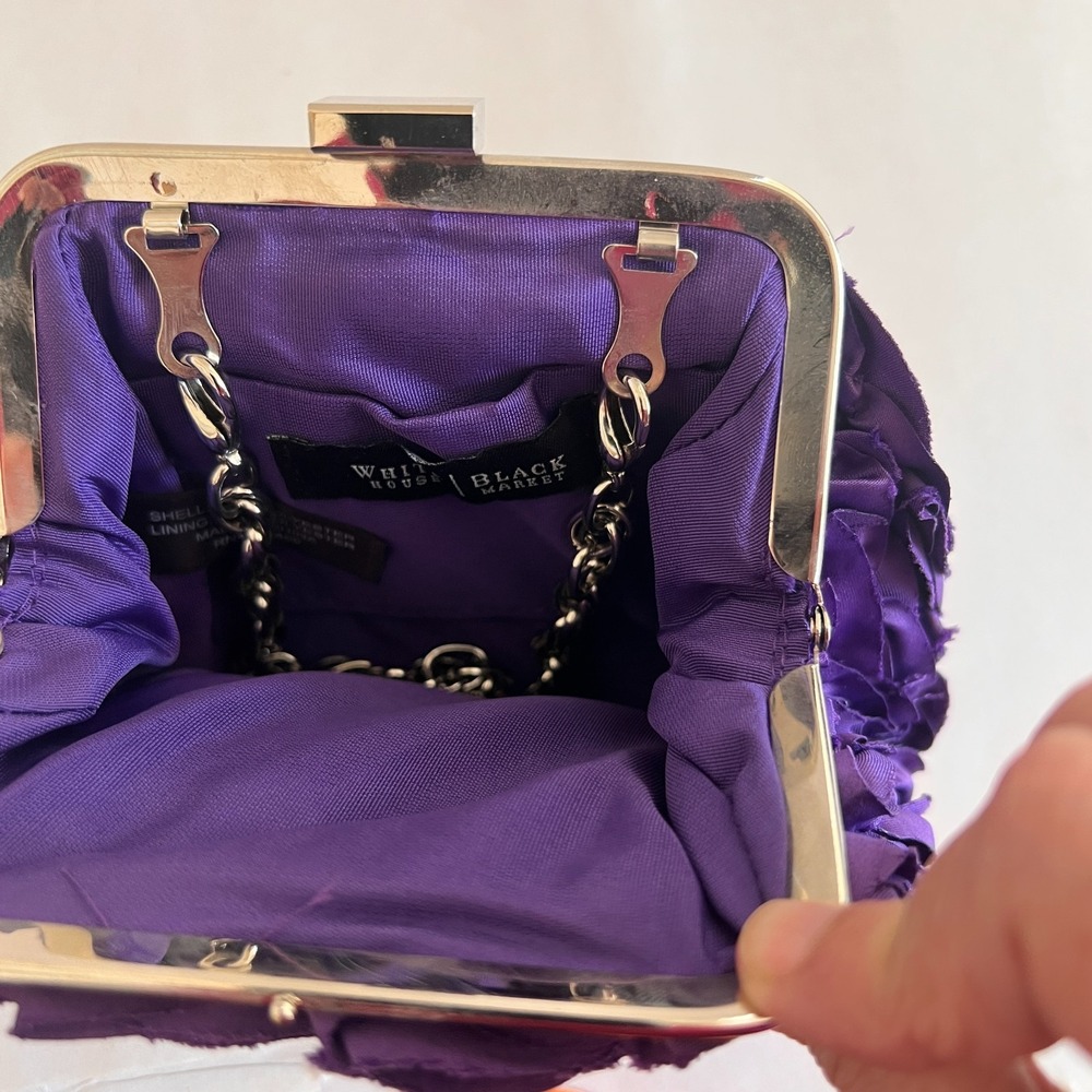 WHBM Womens Rosette Floral Evening Purse 3D Purple Chain Event Wedding Handbag - Picture 5 of 12